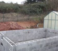 Montage des murs en blocs à bancher avec ferraillage