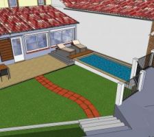Plan 3d du projet (piscine + terrasse + coin barbeuk/plancha)