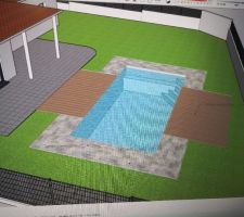 Plan de la piscine avec les plages bois et carrelage