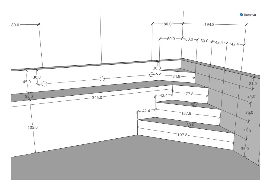 Après moultes essais pour définir la profondeur et la hauteur idéales de la banquette, nous venons tout juste de valider le plan de l'escalier