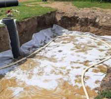 Pose du geotextile avec drain reli au puit de decompression